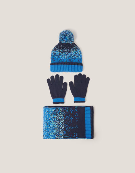 Pixel Knit Hat Scarf & Gloves Set, Blue (BLUE), large