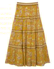 Petite Mendigote Jill Paisley Tiered Midi Skirt, Yellow (YELLOW), large