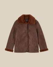 Holly Borg Collar Faux Suede Coat, Tan (TAN), large