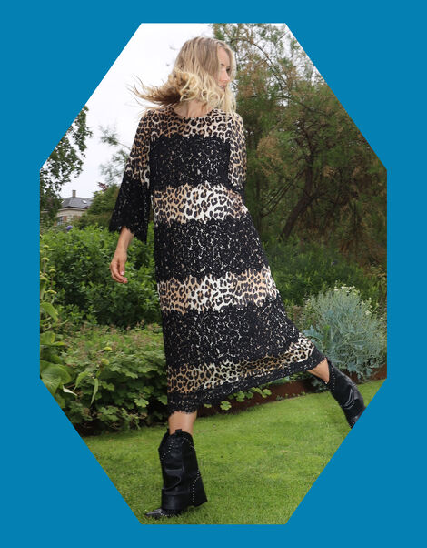 Crās Elina Leopard Print Lace Midi Dress, Leopard (LEOPARD), large