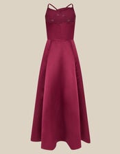 Cowl Neck Satin Prom Dress, Red (BURGUNDY), large