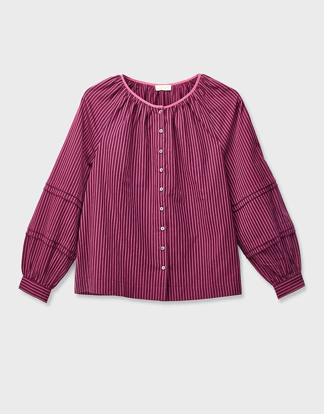 East Sereni Striped Cotton Shirt, Red (BERRY), large