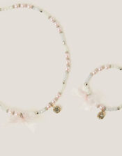 Bow Beaded Necklace & Bracelet Set, , large