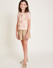 Bow Velvet T-Shirt and Sequin Shorts Set, Gold (GOLD), large