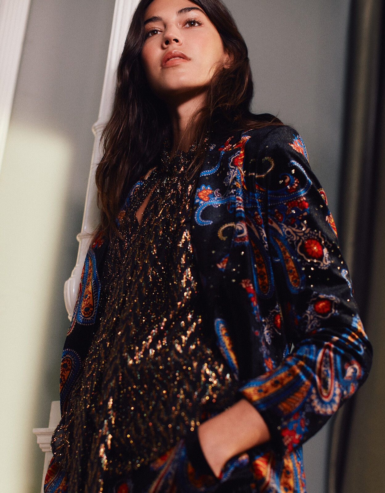 Rowan Paisley Stretch Velvet Jacket Black