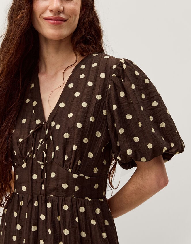 polka dot dress brown Cider Tasting Polkadot Mini - Brown, Large | Hazel and Olive 1x Women Dress Leo Dress in Chocolate Polka