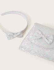 Jacquard Bow Bag and Headband Set, , large