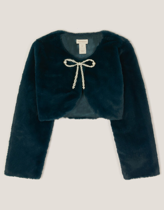 Marie Bow Faux Fur Shrug, Teal (TEAL), large