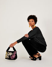 Velvet Embroidered Knot Cross-Body Shoulder Bag, , large