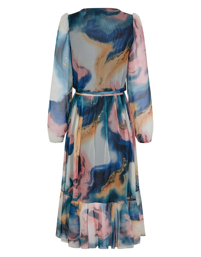 Crās Marble Print Wrap Midi Dress, Blue (BLUE), large