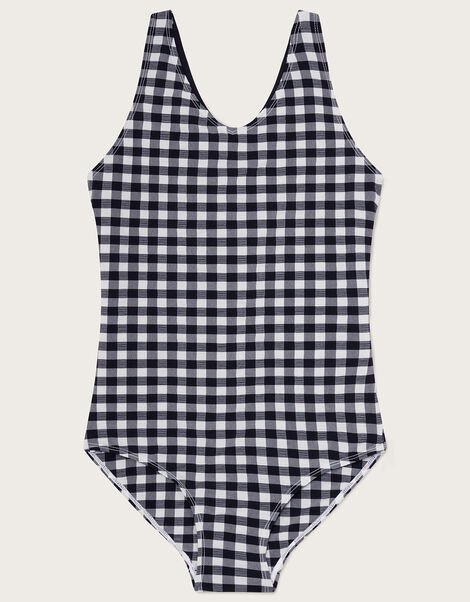Gingham Strap Back Swimsuit, Black (BLACK), large