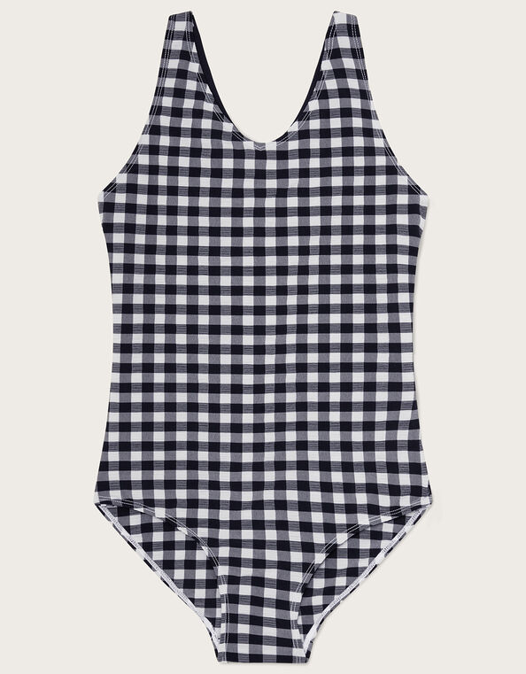 Gingham Strap Back Swimsuit, Black (BLACK), large