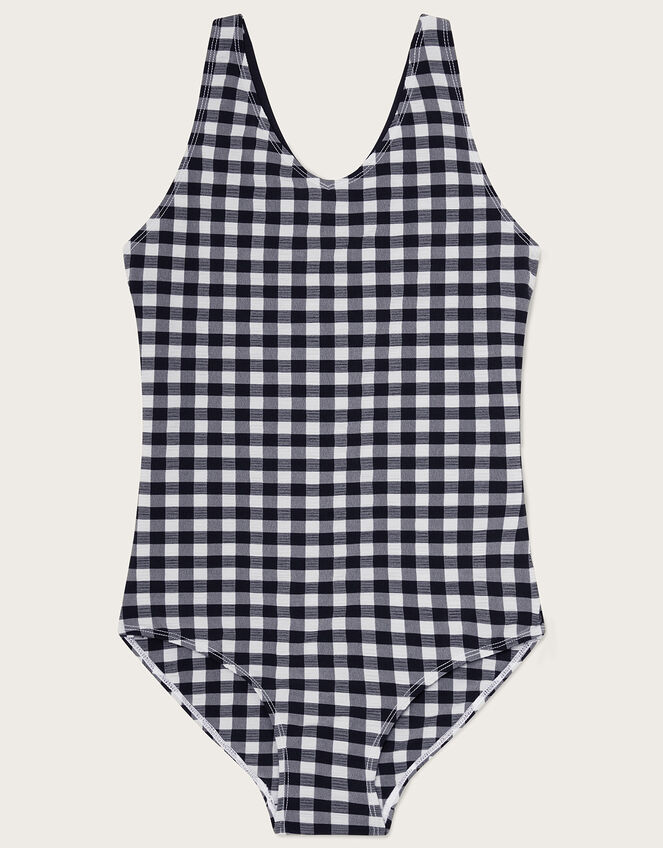 Gingham Strap Back Swimsuit, Black (BLACK), large
