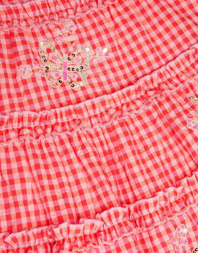 Sequin Butterfly Gingham Dress, Pink (PINK), large