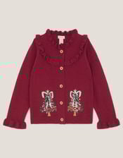 Christmas Tree Embellished Cardigan, Red (RED), large