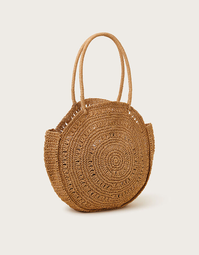 Round Metallic Raffia Bag, , large