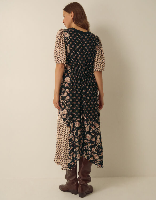 Raquel Patchwork Floral Print Midi Dress, Black (BLACK), large