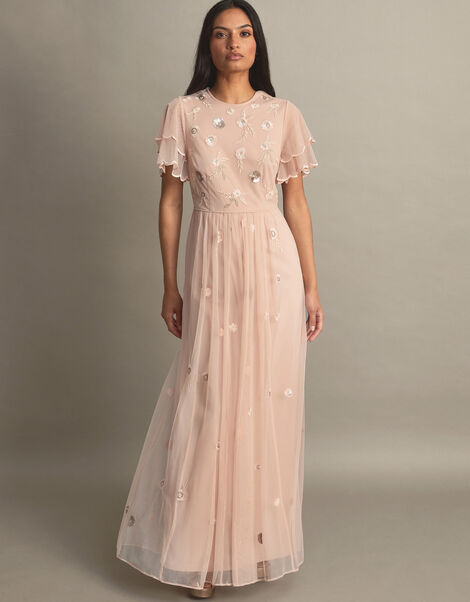 Catherine Embellished Maxi Dress with Recycled Polyester, Pink (BLUSH), large