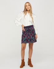 Emmy Embroidered Mini Skirt in Organic Cotton, Blue (NAVY), large