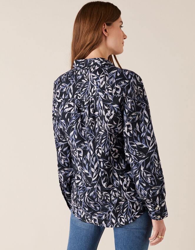 Phoenix Printed Shirt in Pure Linen, Blue (NAVY), large