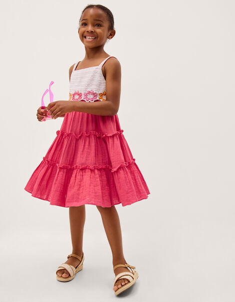 Crochet Flower Tiered Dress, Pink (PINK), large