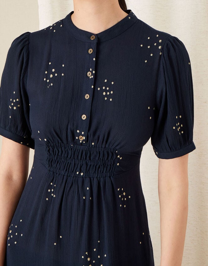 Embroidered Crinkle Midi Dress, Blue (NAVY), large