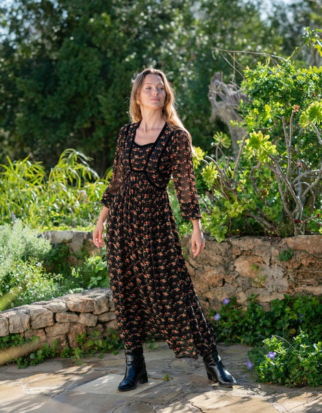Lyrical Sisters Penny Floral Maxi Dress, Black (BLACK), large