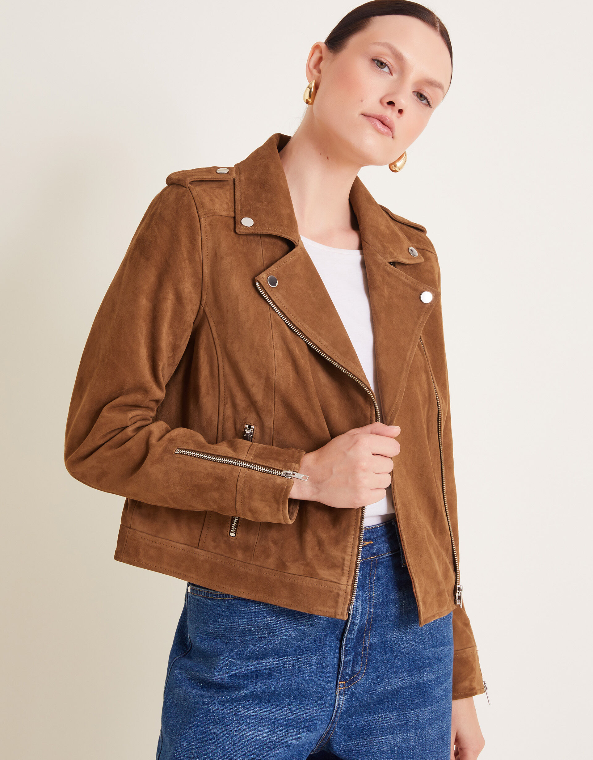 Sienna Suede Jacket Tan | Women's Jackets | Monsoon US.