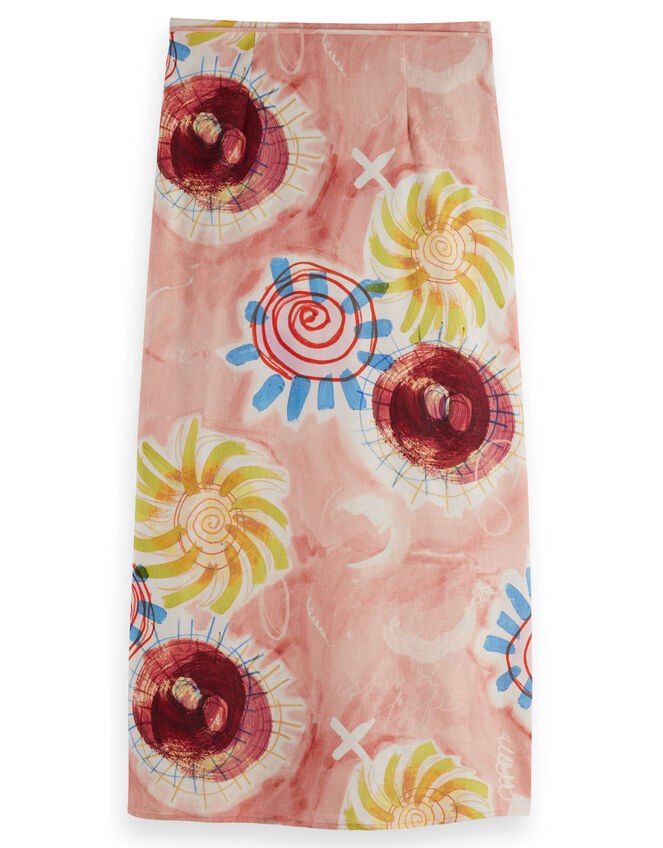 Abstract Print Midi Wrap Skirt, Pink (PINK), large