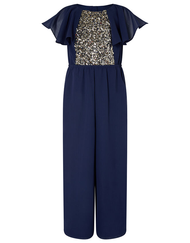 Bonita Cape Sleeve Sequin Jumpsuit, Blue (NAVY), large