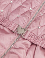 Jewel Heart Quilted Padded Coat, Pink (PINK), large