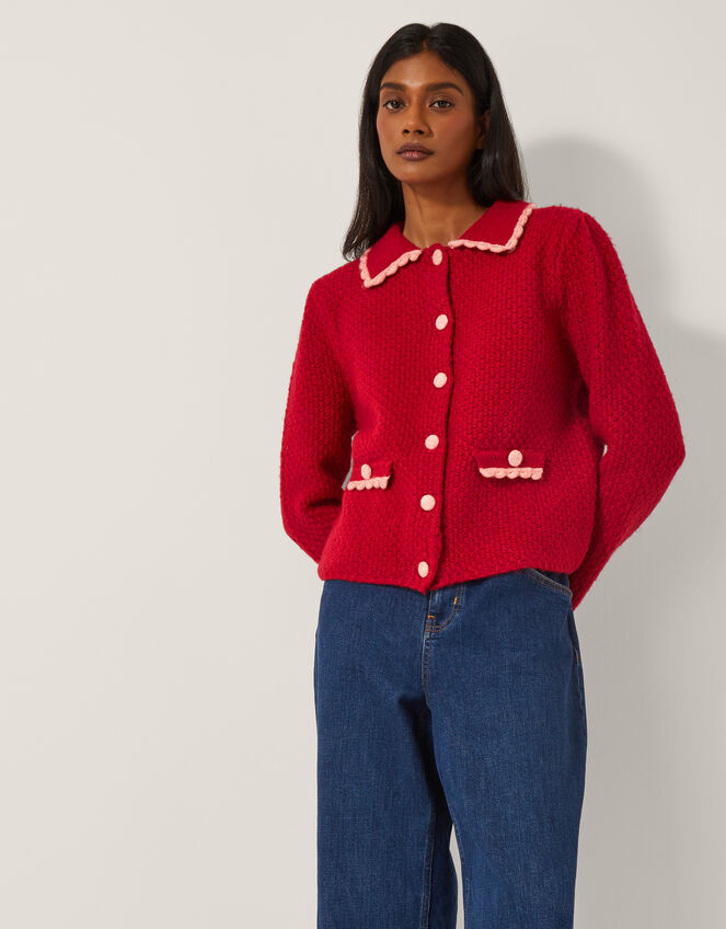 Nina Scallop Collar Cardigan, Red (RED), large