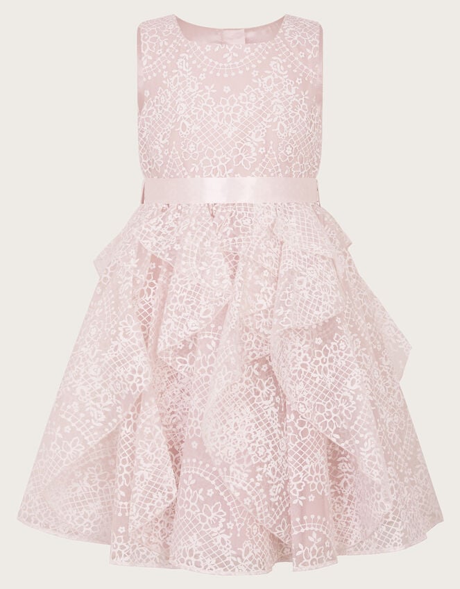 Illena Lace Print Ruffle Dress, Pink (PINK), large