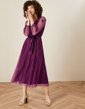 Eva Long Sleeve Midi Dress, Purple (PLUM), large