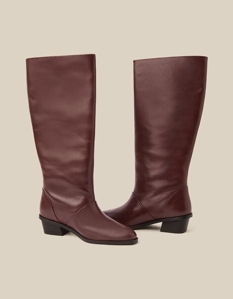 Indi Leather Knee High Boots, Red (BURGUNDY), large