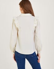 Cut-Out Lace Puff Sleeve Blouse	, Cream (CREAM), large