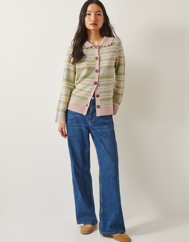 Fawn Fair Isle Cardigan, Green (GREEN), large