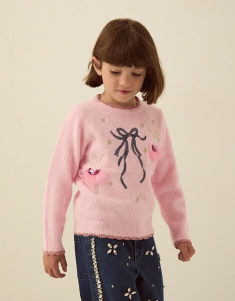 Ballerina Embroidered Crew Neck Jumper, Pink (PINK), large
