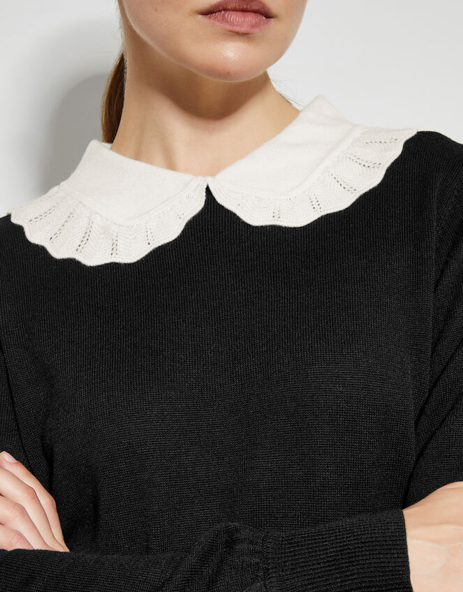 Cleo Pointelle Collar Jumper, Black (BLACK), large