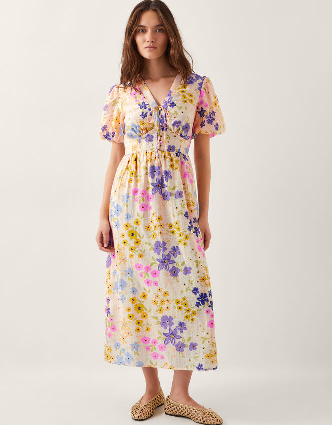 Madeline Floral Midi Dress, Ivory (IVORY), large