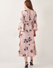 Pelia Floral Satin Ruffle Midi Dress, Pink (PINK), large