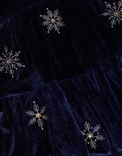 Snowflake Sparkle Velour Party Dress, Blue (NAVY), large