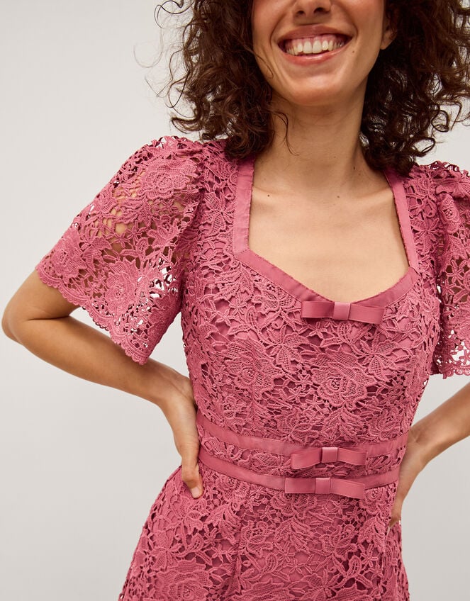 Regina Short Sleeve Lace Midi Dress, Pink (ROSE), large