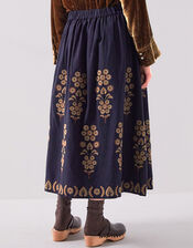 East Sophia Floral Embroidered Midi Skirt, Blue (NAVY), large