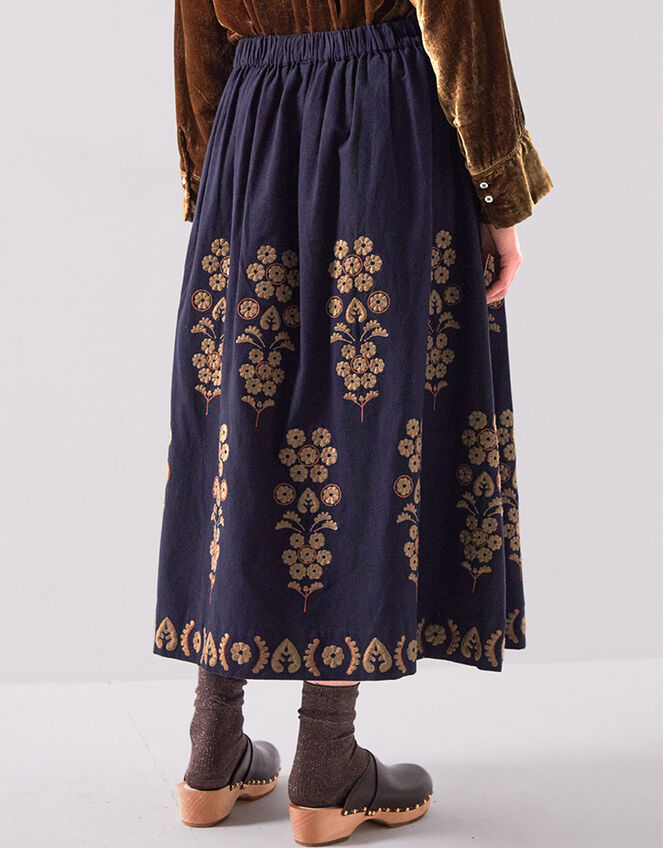 East Sophia Floral Embroidered Midi Skirt, Blue (NAVY), large