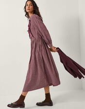 Agatha Tie Front Check Midi Dress, Red (CHERRY), large