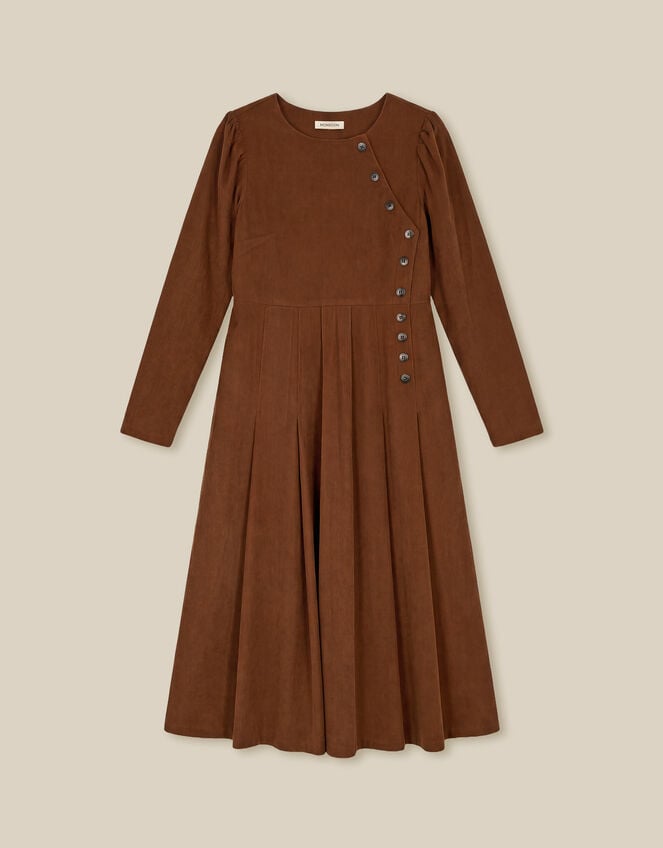 Silvia Button Stretch Corduroy Midi Dress, Tan (TAN), large