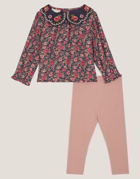 Baby Floral Blouse & Leggings Set, Blue (NAVY), large