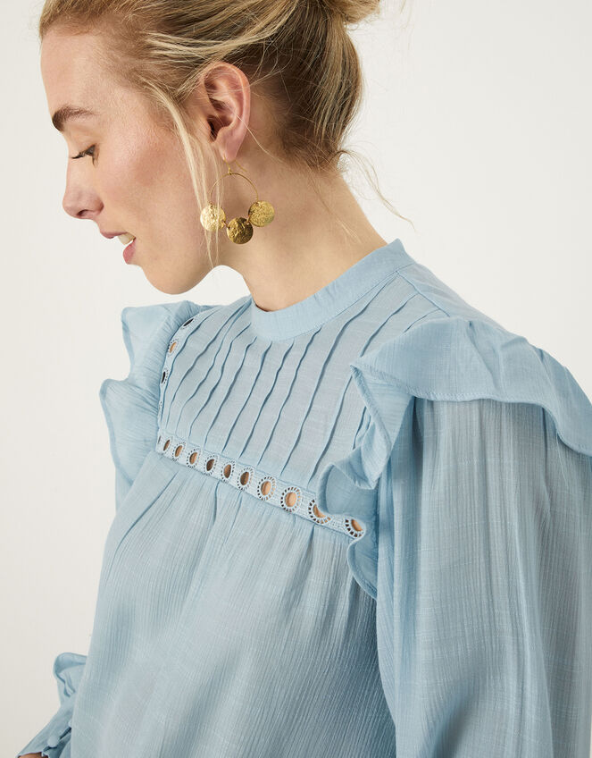 Lace Insert Blouse with LENZING™ ECOVERO™ , Blue (BLUE), large