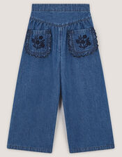 Embroidered Pocket Chambray Trousers, Blue (BLUE), large